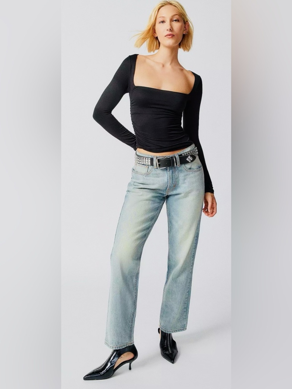 silence + noise Victoria Black Long-Sleeve Square Neck Top